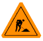 A small gif of a horizontally rotating, 3D-animated, yellow triangular sign, indicating construction work.